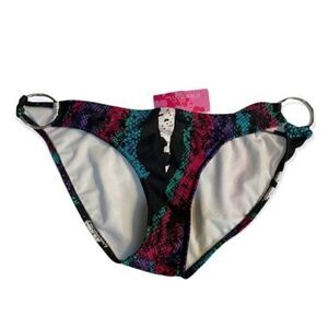 Xhilaration Bikini Cheeky Bottom Black Red Metal Ring XL NWT